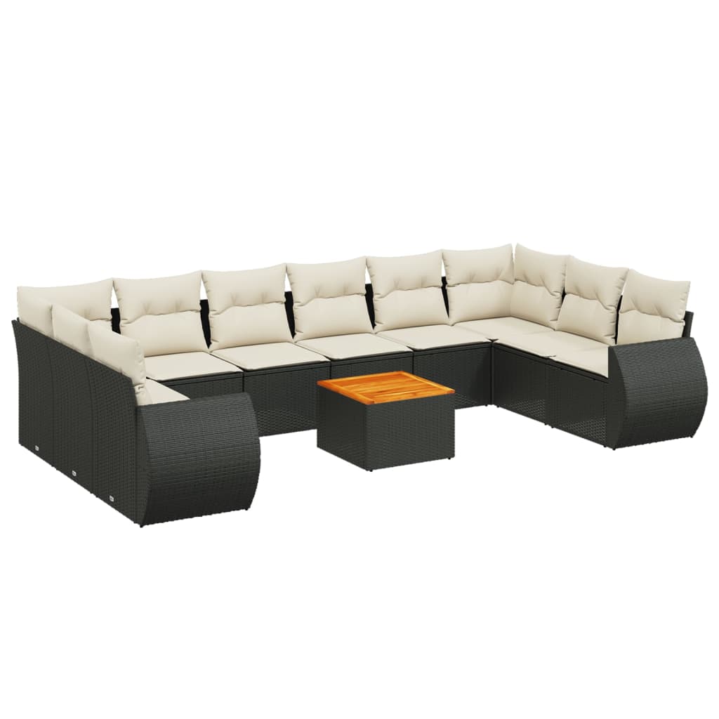 Set Divani Da Giardino 11 Pz Con Cuscini In Polyrattan Nero - Image 2