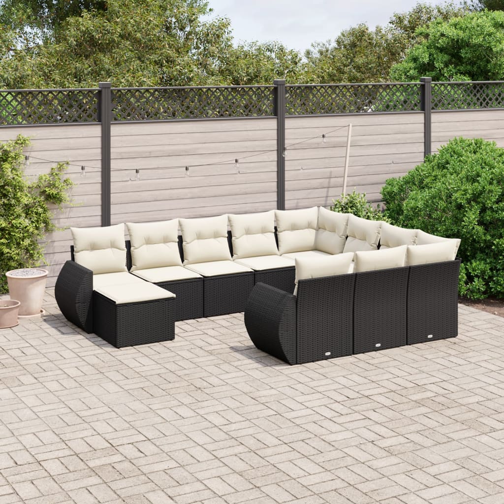 Set Divani Da Giardino 11 Pz Con Cuscini In Polyrattan Nero