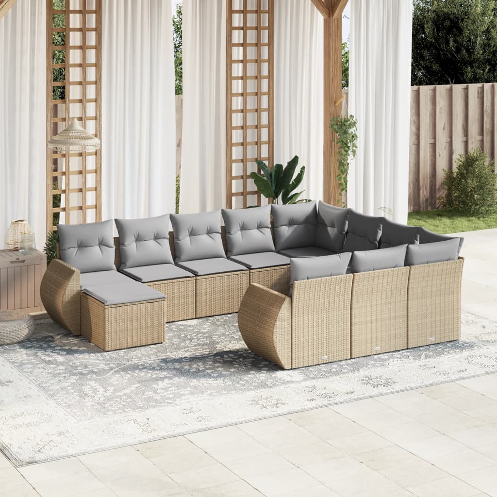 Set Divani Da Giardino 11 Pz Con Cuscini Beige In Polyrattan
