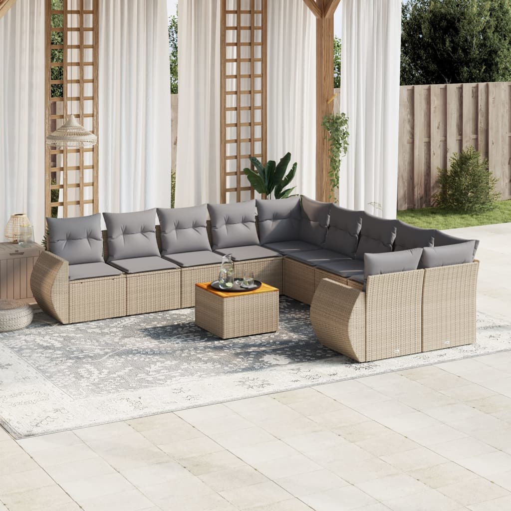 Set Divani Da Giardino 11 Pz Con Cuscini Beige In Polyrattan