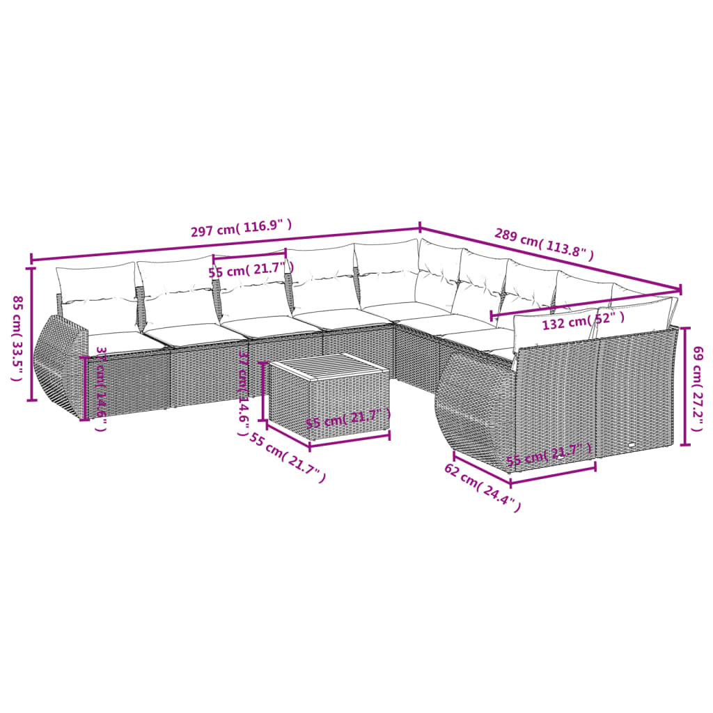 Set Divani Da Giardino 11 Pz Con Cuscini Beige In Polyrattan - Image 3