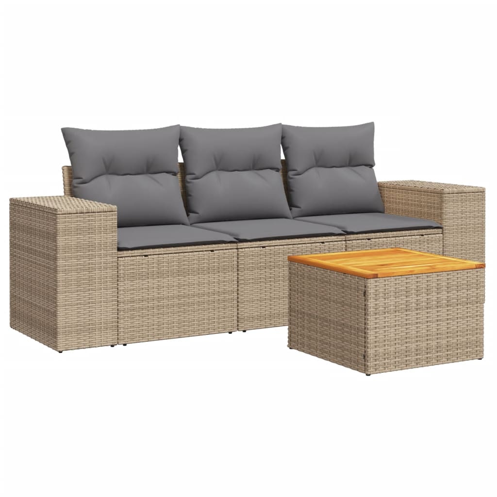 Set Divano Da Giardino 4 Pz Con Cuscini Beige In Polyrattan - Image 2