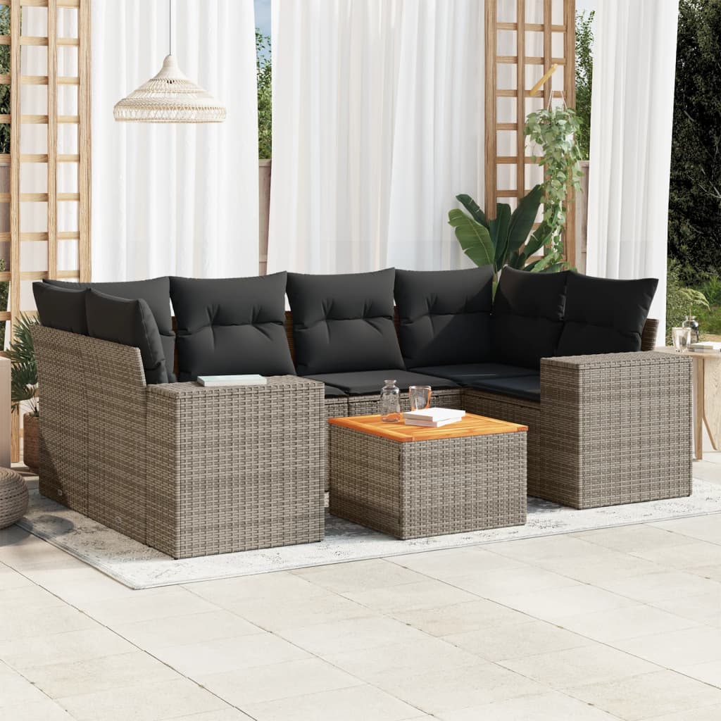Set Divani Da Giardino 7 Pz Con Cuscini Grigio In Polyrattan
