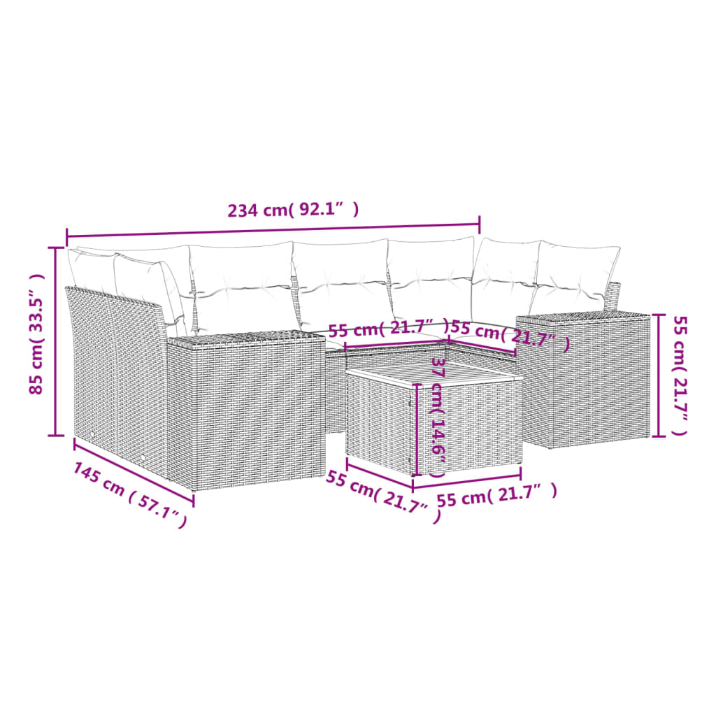Set Divani Da Giardino 7 Pz Con Cuscini Grigio In Polyrattan - Image 3