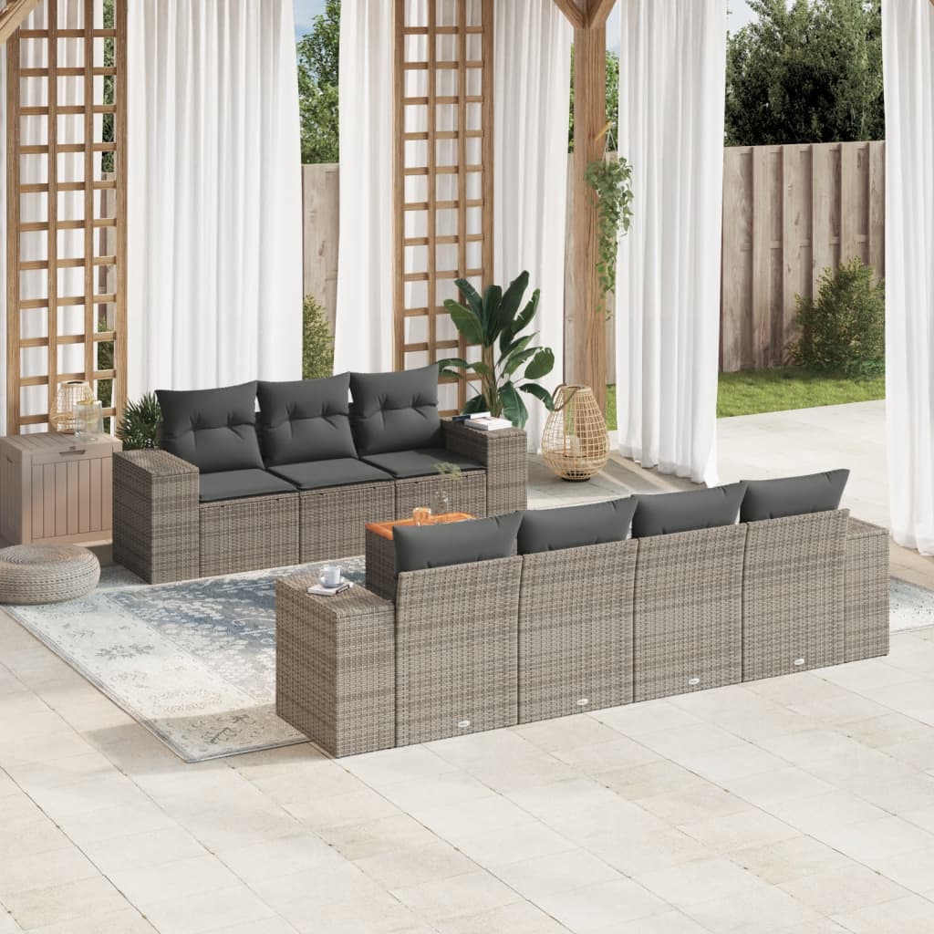Set Divano Da Giardino 8 Pz Con Cuscini Grigio In Polyrattan