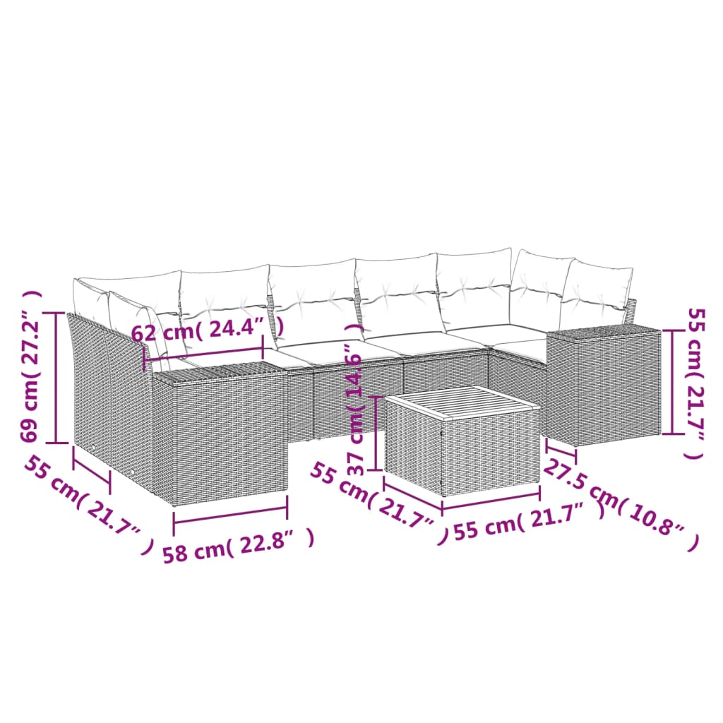 Set Divani Da Giardino Con Cuscini 8 Pz Nero In Polyrattan - Image 3