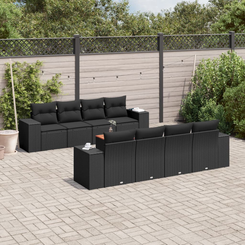 Set Divani Da Giardino 9 Pz Con Cuscini Nero In Polyrattan