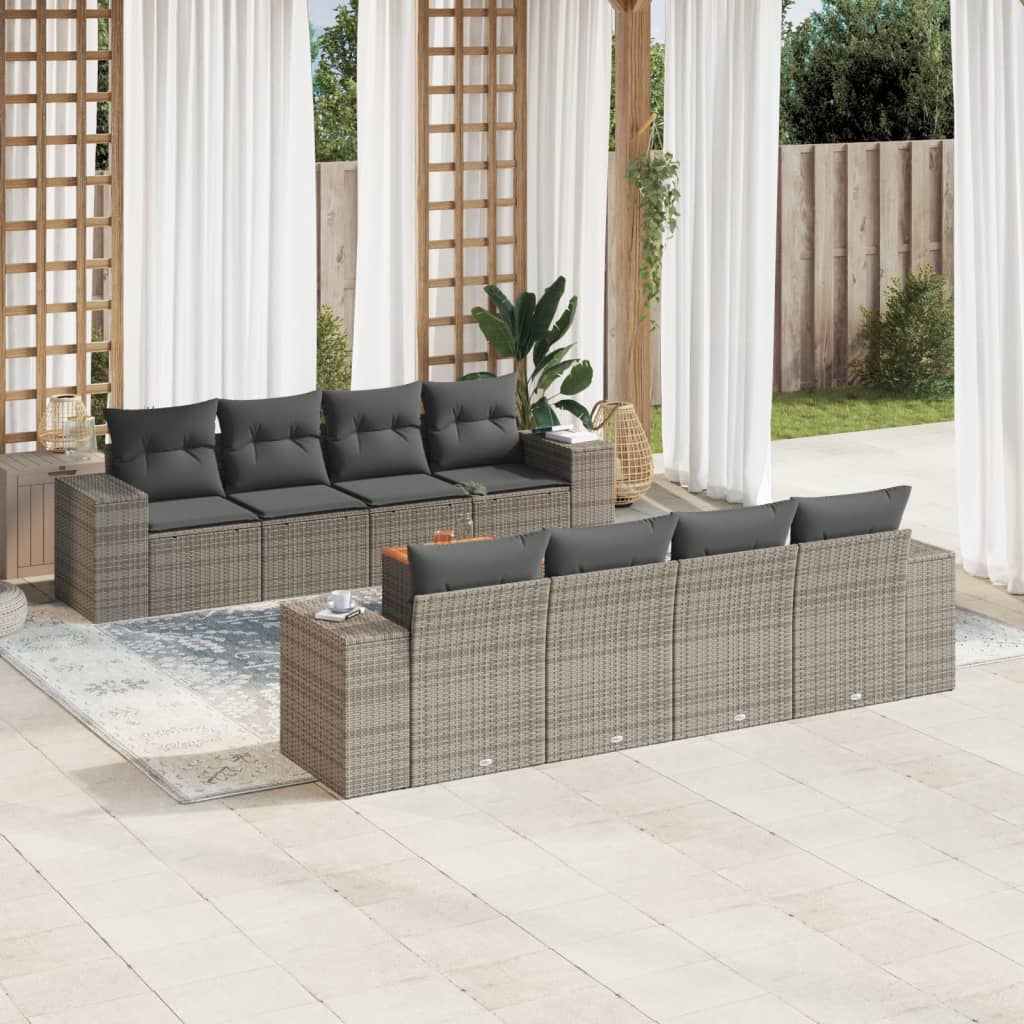 Set Divano Da Giardino 9 Pz Con Cuscini Grigio In Polyrattan