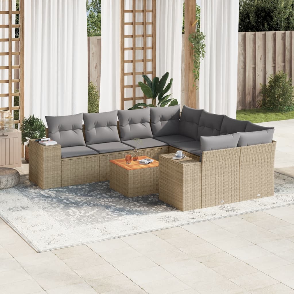 Set Divano Da Giardino 9 Pz Con Cuscini Beige In Polyrattan