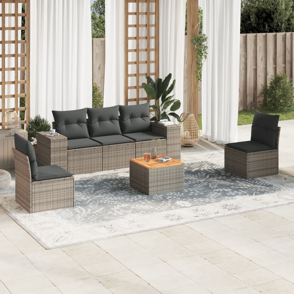 Set Divano Da Giardino 6 Pz Con Cuscini Grigio In Polyrattan