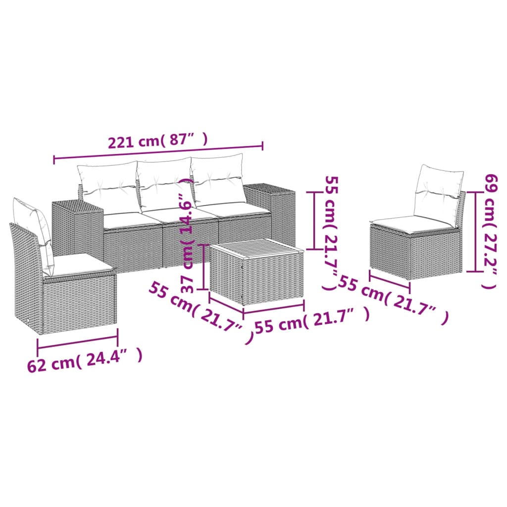Set Divano Da Giardino 6 Pz Con Cuscini Grigio In Polyrattan - Image 3