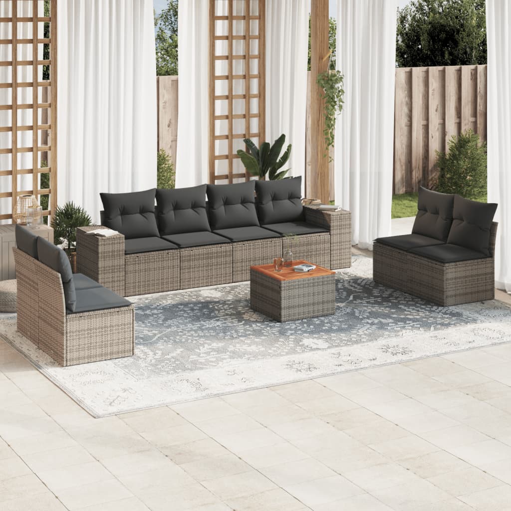 Set Divano Da Giardino 9 Pz Con Cuscini Grigio In Polyrattan