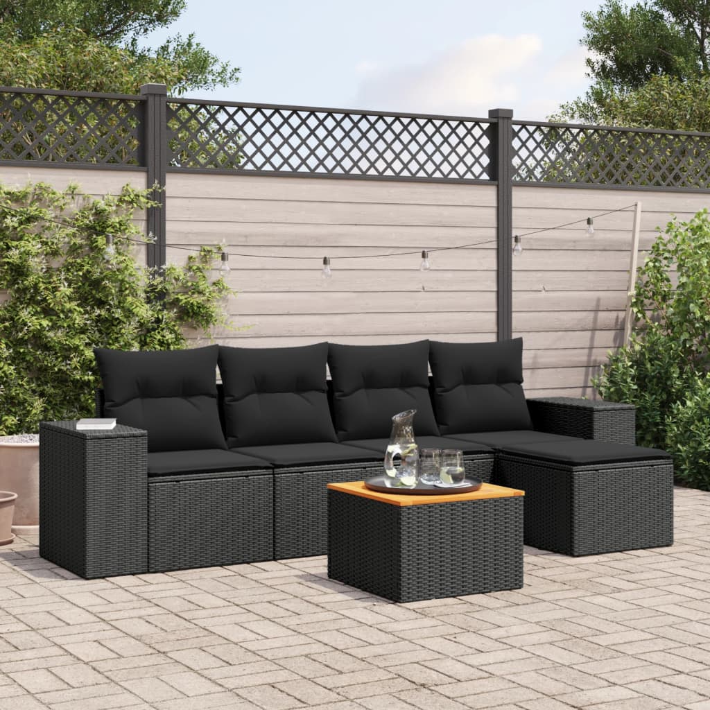 Set Divano Da Giardino 6 Pz Con Cuscini Nero In Polyrattan