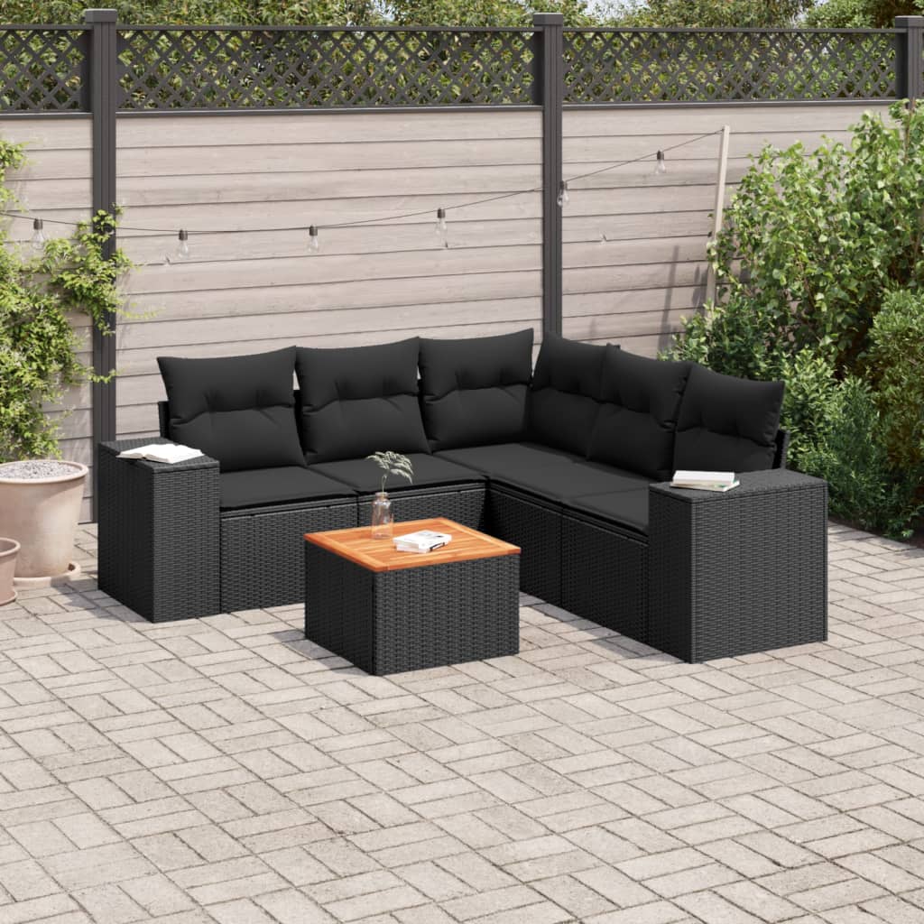 Set Divano Da Giardino 6 Pz Con Cuscini Nero In Polyrattan