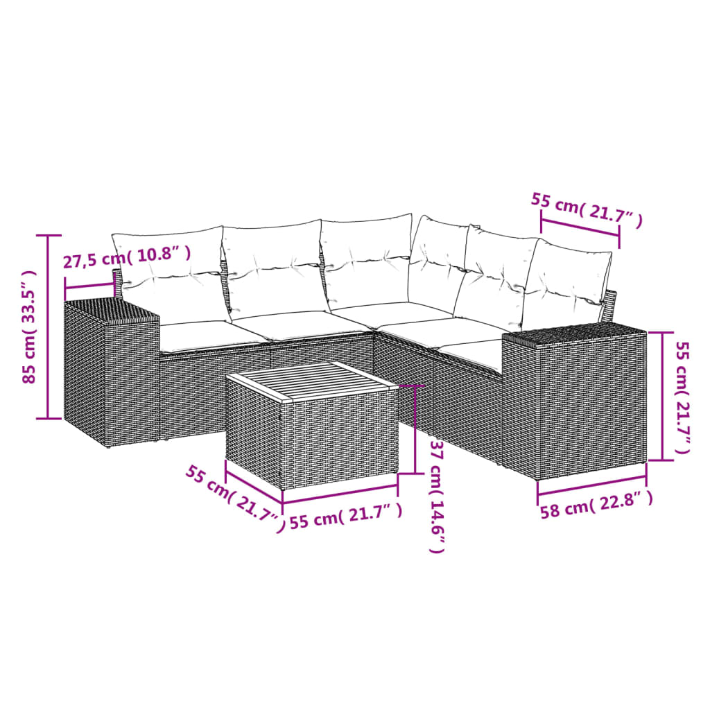 Set Divano Da Giardino 6 Pz Con Cuscini Nero In Polyrattan - Image 3