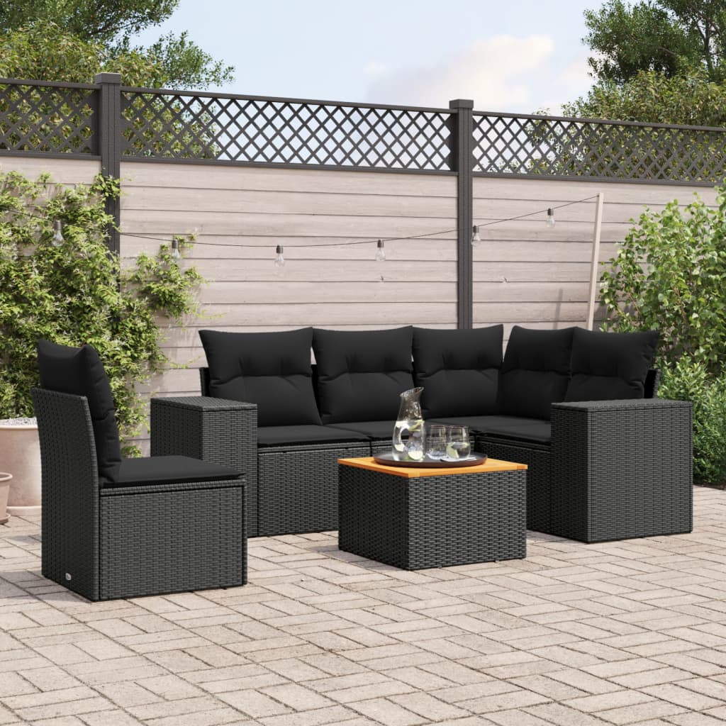 Set Divano Da Giardino 6 Pz Con Cuscini Nero In Polyrattan