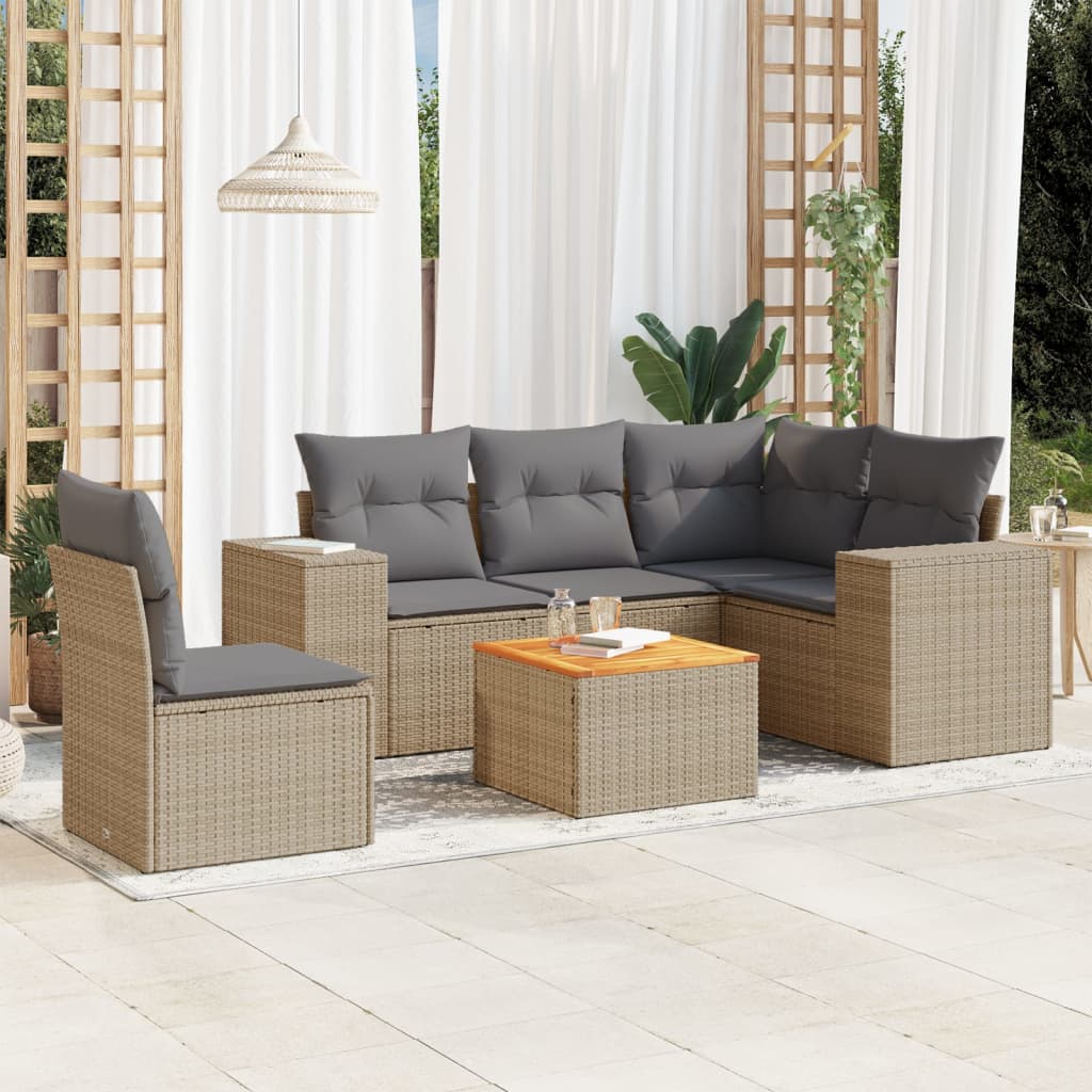 Set Divano Da Giardino 6 Pz Con Cuscini Beige In Polyrattan