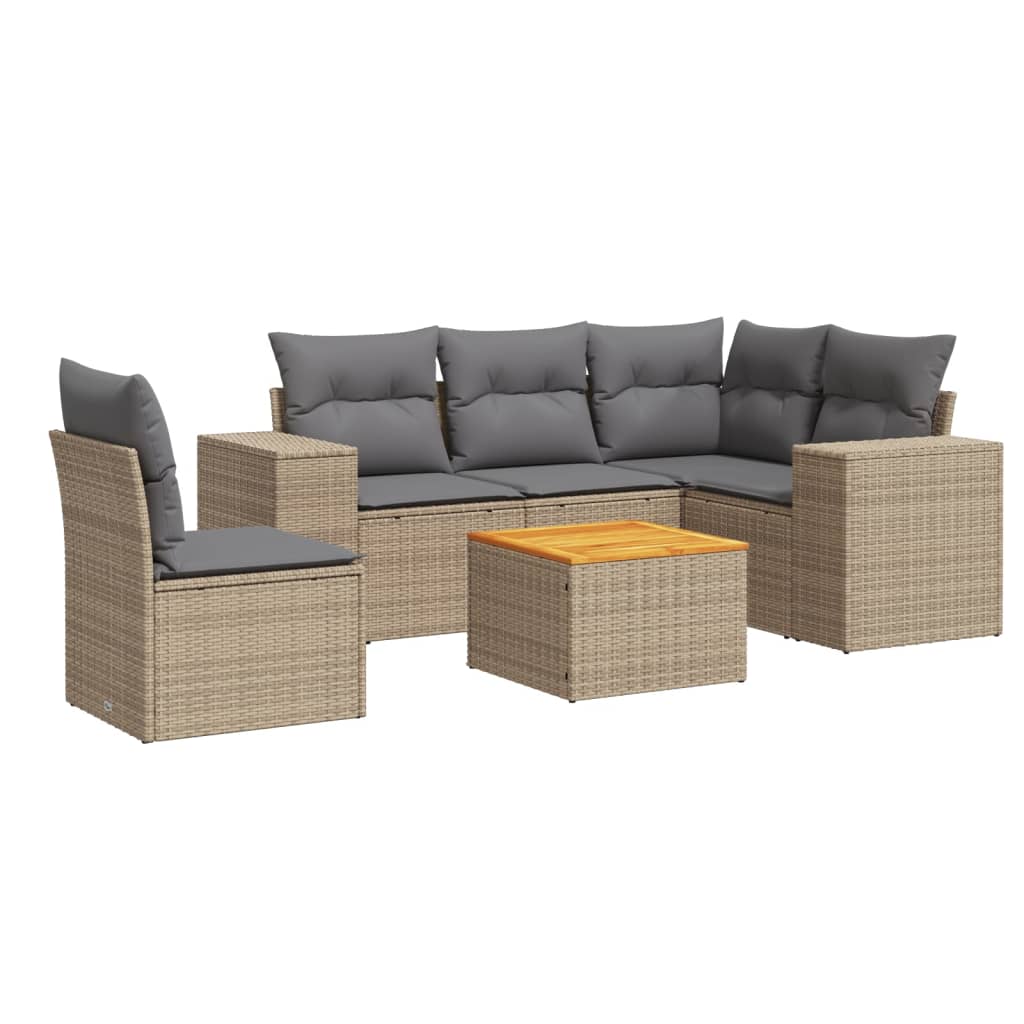 Set Divano Da Giardino 6 Pz Con Cuscini Beige In Polyrattan - Image 2