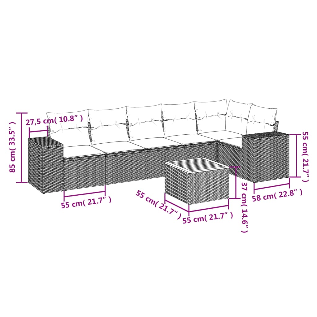 Set Divani Da Giardino Con Cuscini 7pz Nero Polyrattan - Image 3