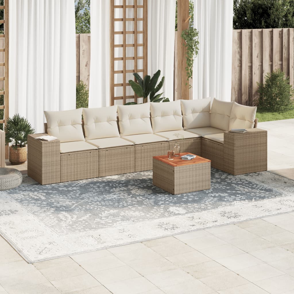 Set Divani Da Giardino 7 Pz Con Cuscini Beige In Polyrattan