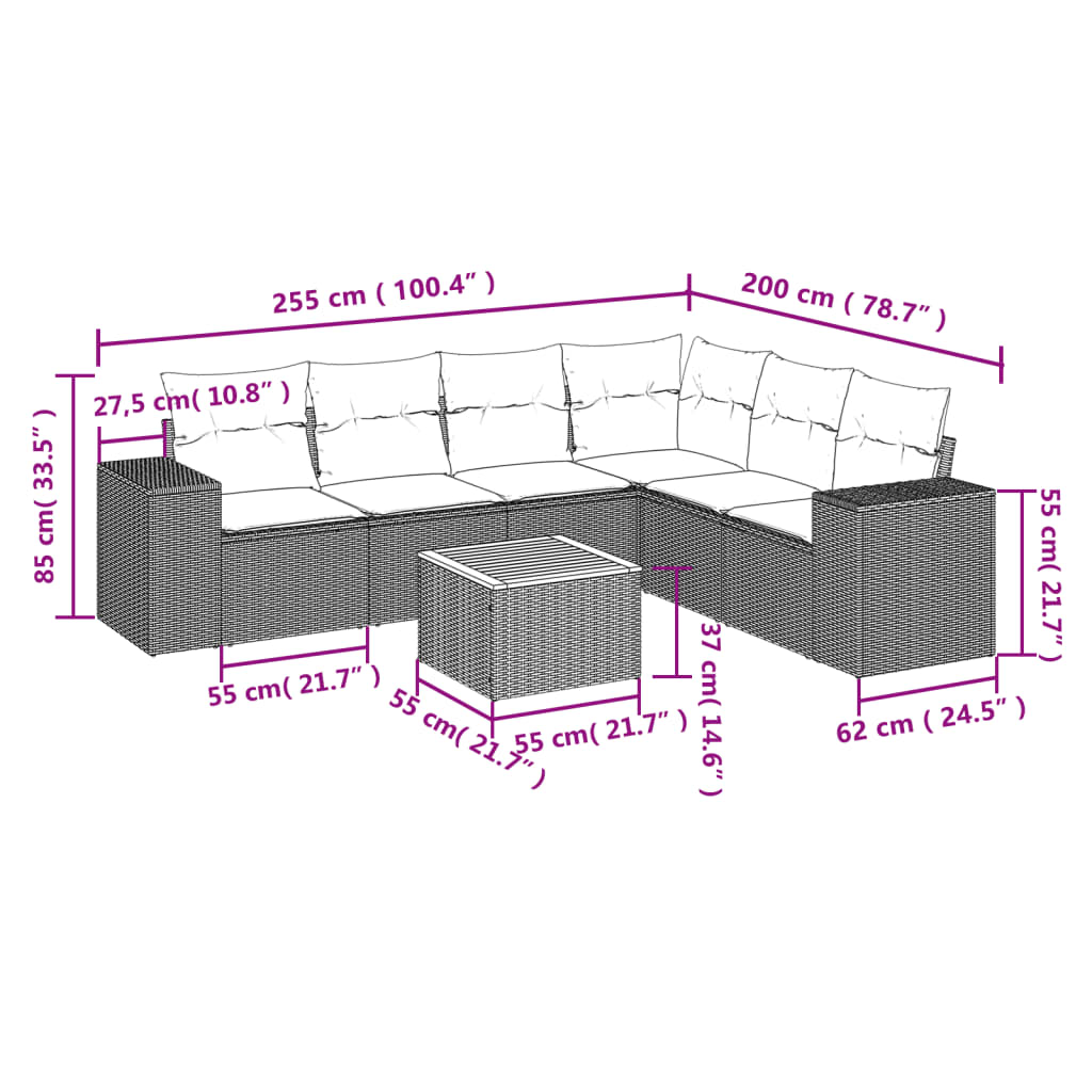 Set Divani Da Giardino 7 Pz Con Cuscini Grigio In Polyrattan - Image 3