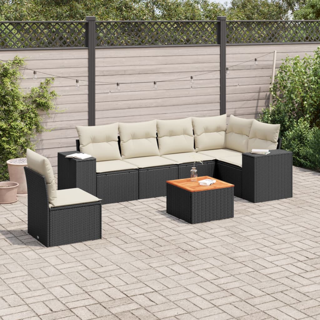 Set Divani Da Giardino Con Cuscini 7pz Nero Polyrattan