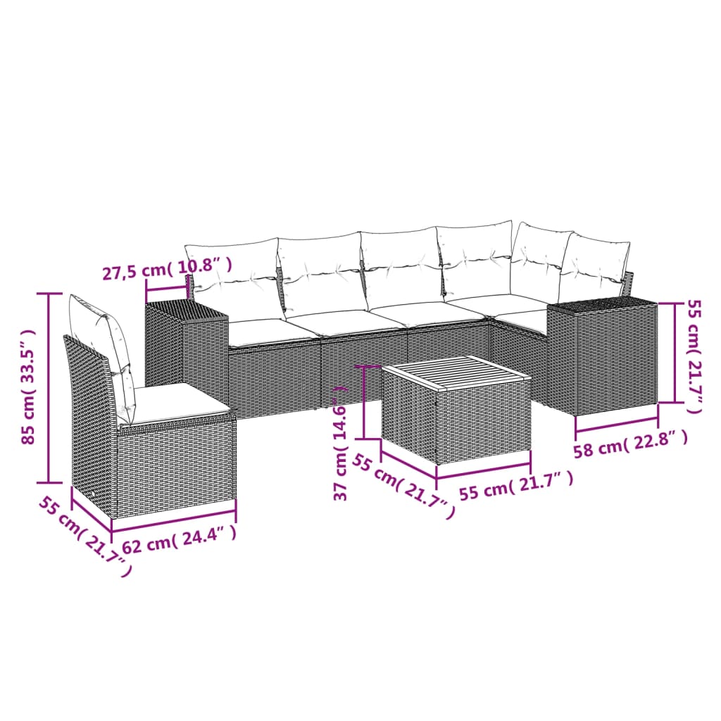 Set Divani Da Giardino Con Cuscini 7pz Nero Polyrattan - Image 3