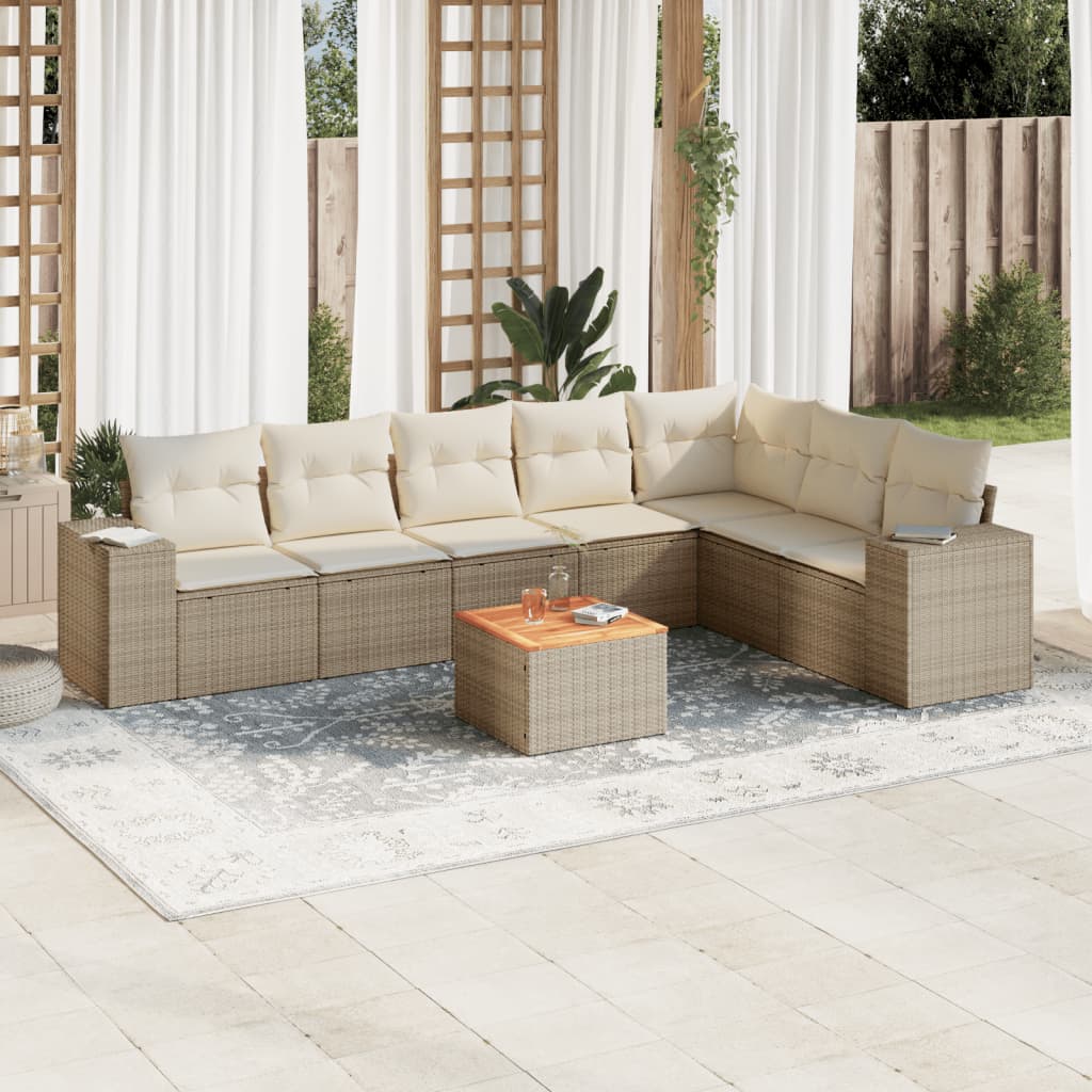 Set Divano Da Giardino 8 Pz Con Cuscini Beige In Polyrattan