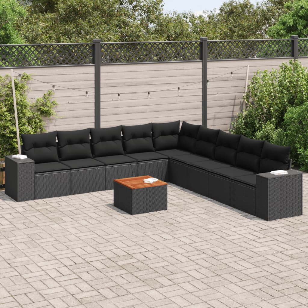 Set Divani Da Giardino 10pz Con Cuscini In Polyrattan Nero