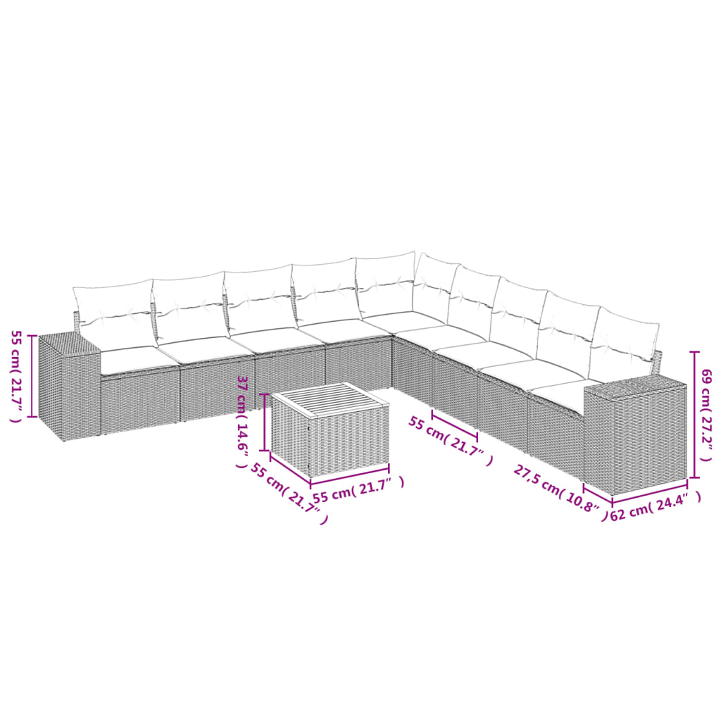 Set Divano Da Giardino 10 Pz Con Cuscini Beige In Polyrattan - Image 3