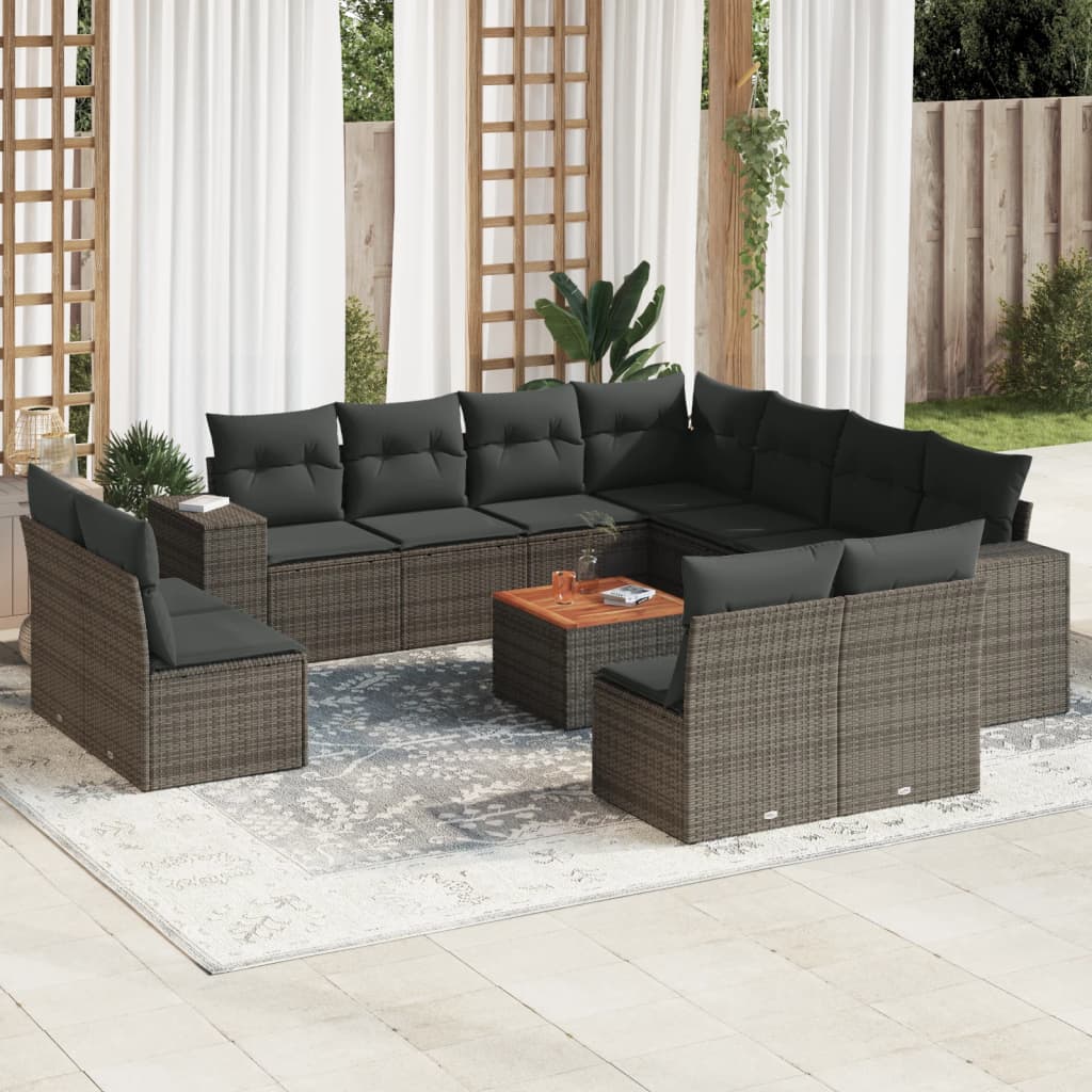 Set Divani Da Giardino 12 Pz Con Cuscini Grigio In Polyrattan