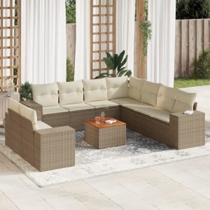 Set Divano Da Giardino 10 Pz Con Cuscini Beige In Polyrattan