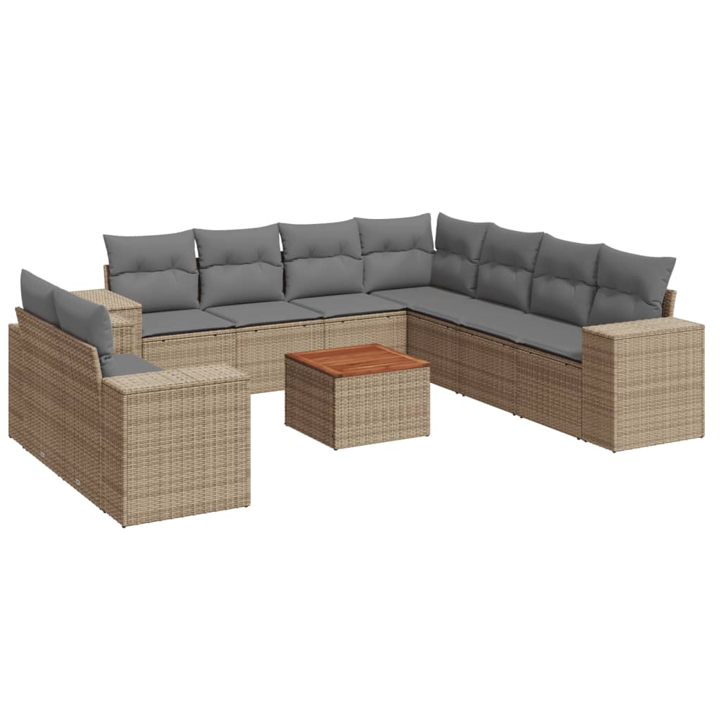 Set Divano Da Giardino 10 Pz Con Cuscini Beige In Polyrattan - Image 2