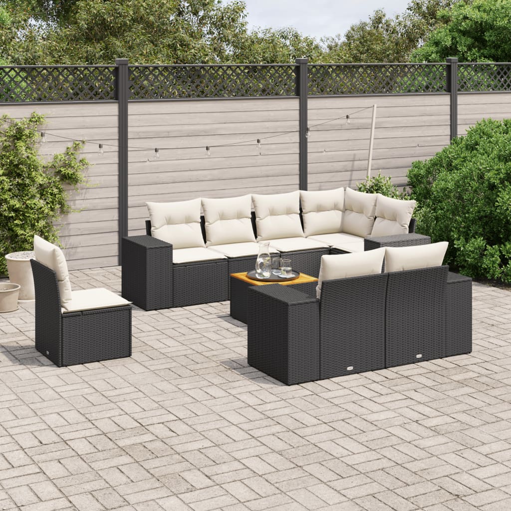 Set Divani Da Giardino 9 Pz Con Cuscini Nero In Polyrattan