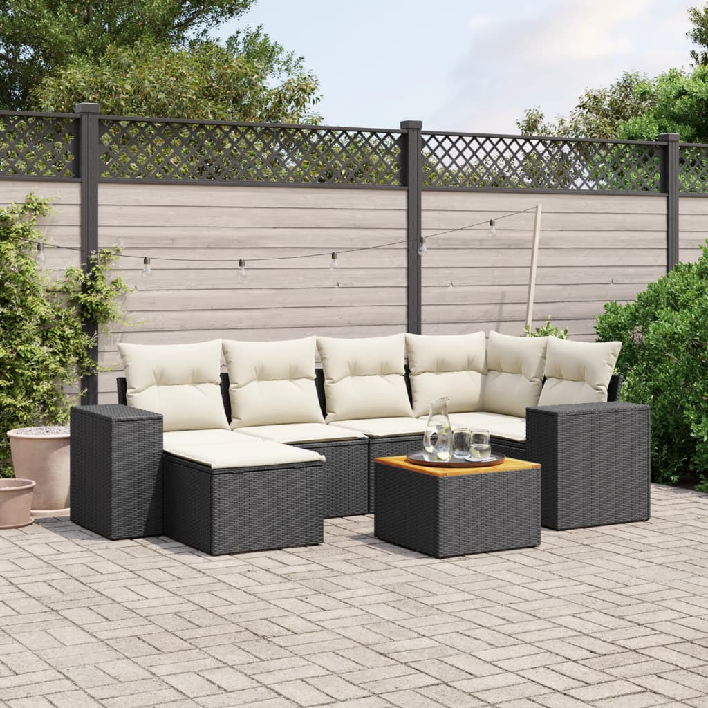 Set Divani Da Giardino Con Cuscini 7pz Nero Polyrattan
