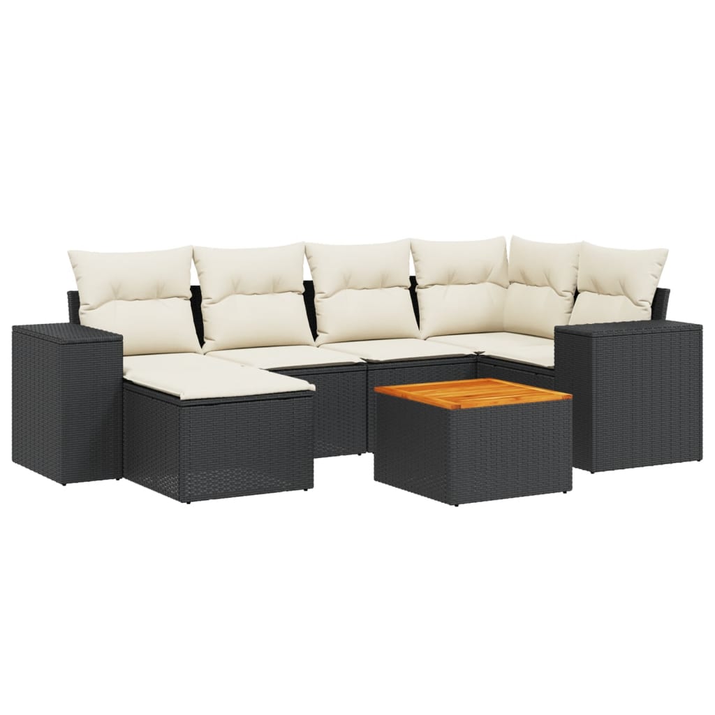 Set Divani Da Giardino Con Cuscini 7pz Nero Polyrattan - Image 2