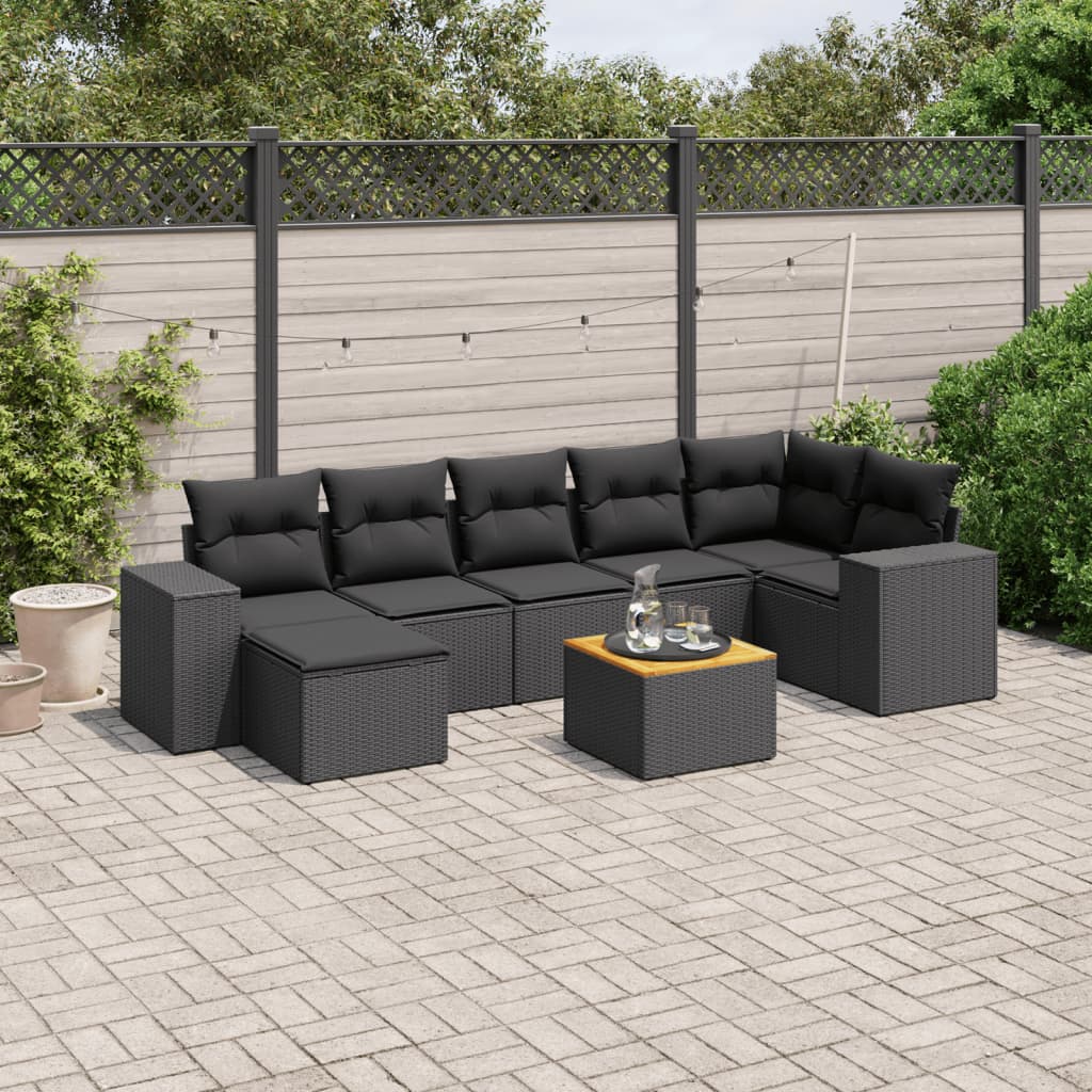 Set Divani Da Giardino Con Cuscini 8 Pz Nero In Polyrattan