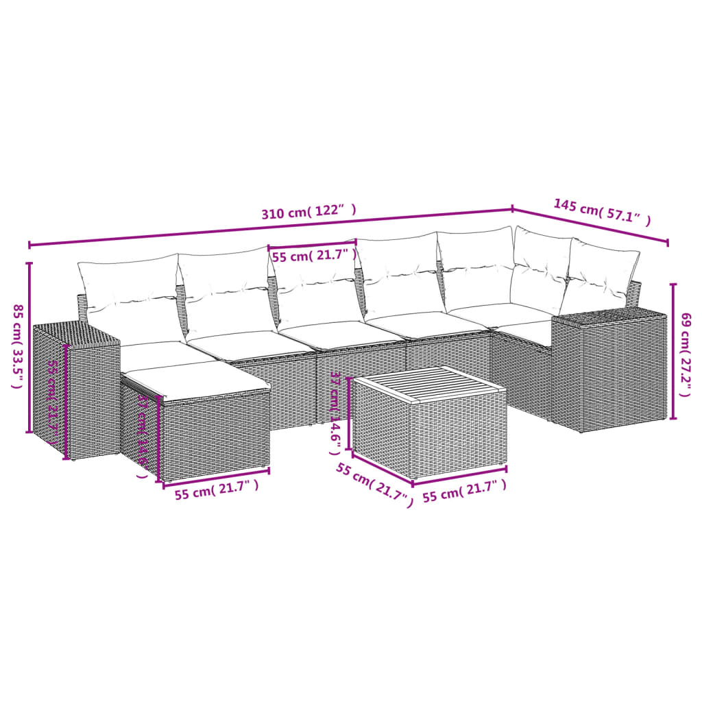 Set Divano Da Giardino 8 Pz Con Cuscini Beige In Polyrattan - Image 3
