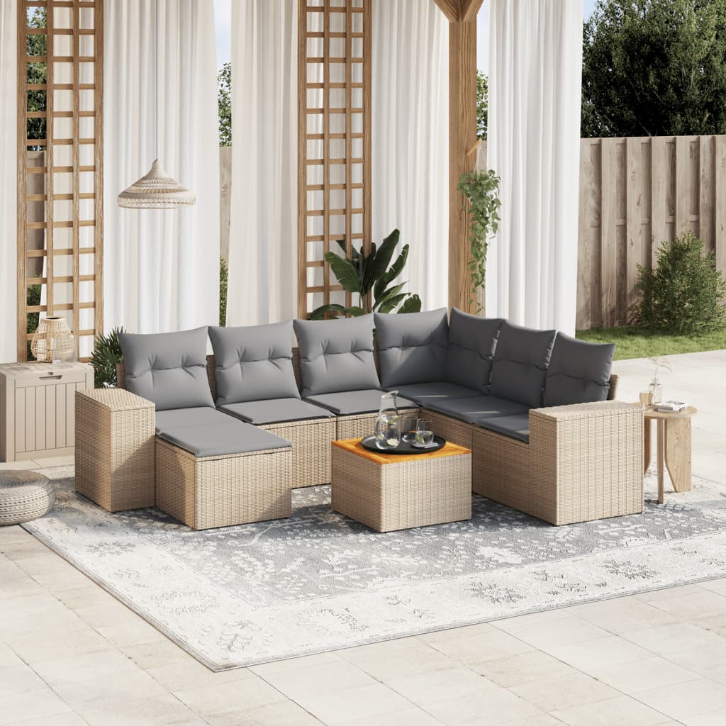 Set Divano Da Giardino 8 Pz Con Cuscini Beige In Polyrattan