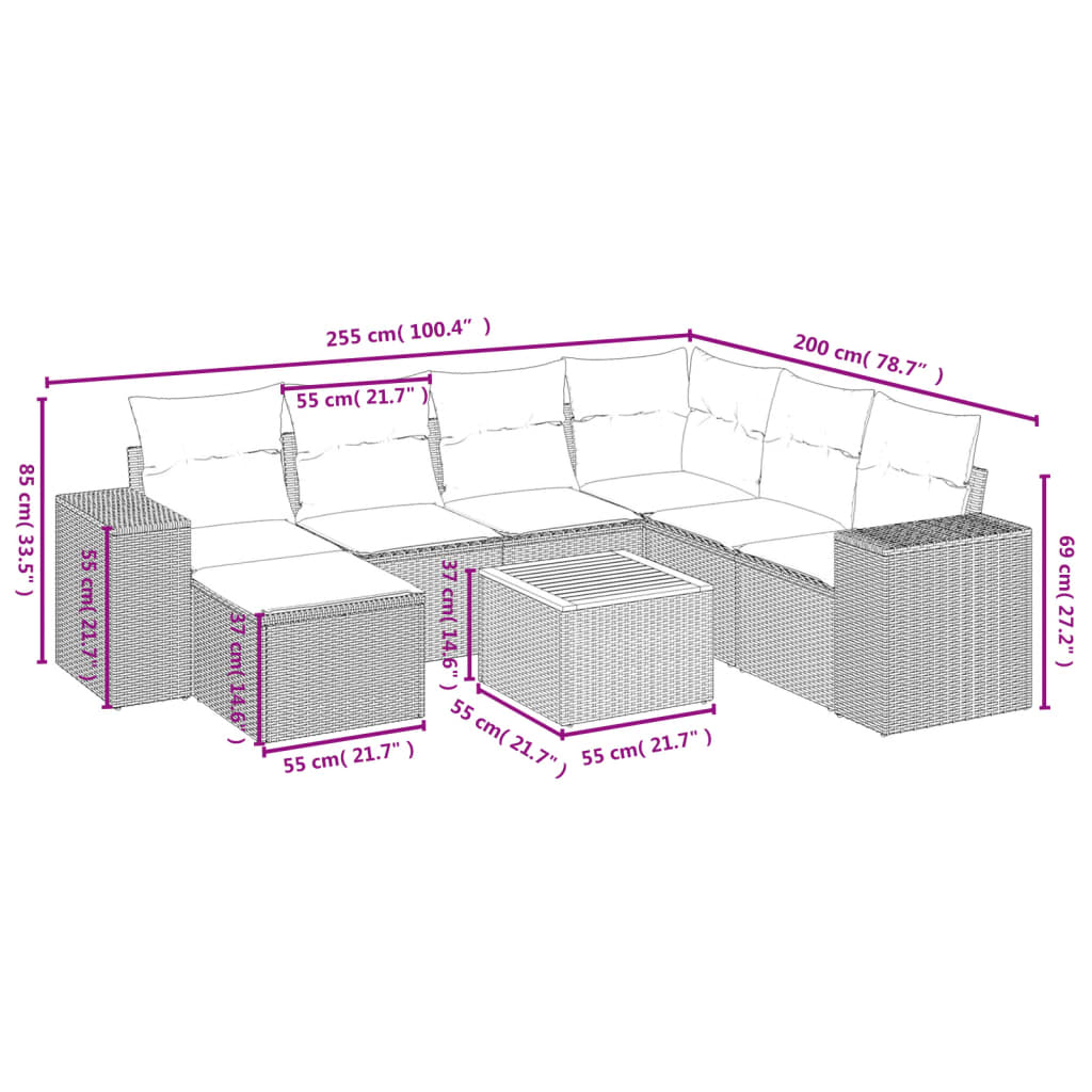 Set Divano Da Giardino 8 Pz Con Cuscini Beige In Polyrattan - Image 3