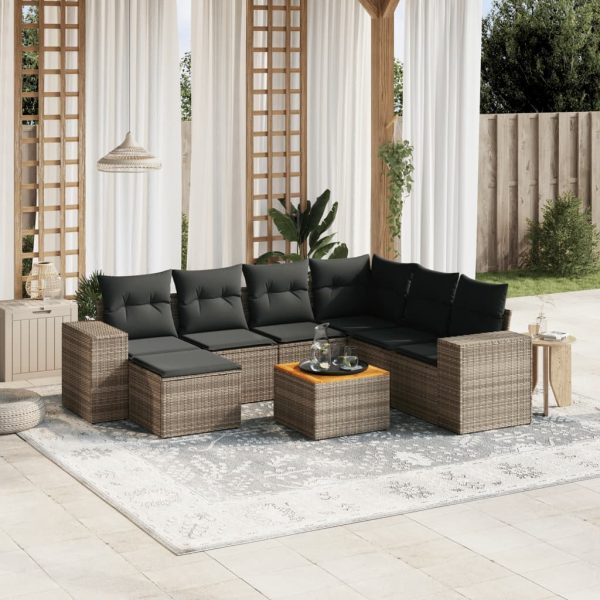Set Divano Da Giardino 8 Pz Con Cuscini Grigio In Polyrattan