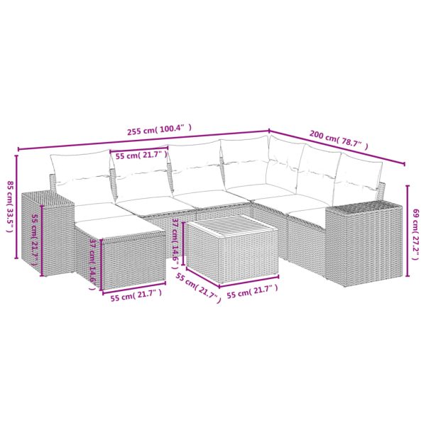 Set Divano Da Giardino 8 Pz Con Cuscini Grigio In Polyrattan - Image 3