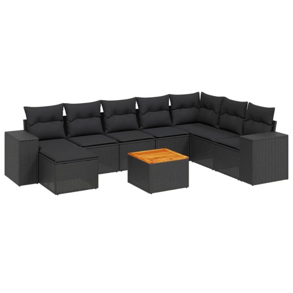 Set Divani Da Giardino 9 Pz Con Cuscini Nero In Polyrattan - Image 2