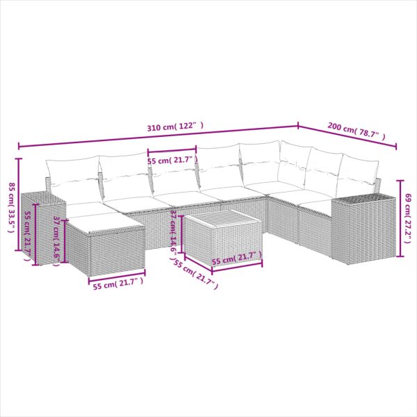 Set Divani Da Giardino 9 Pz Con Cuscini Nero In Polyrattan - Image 3