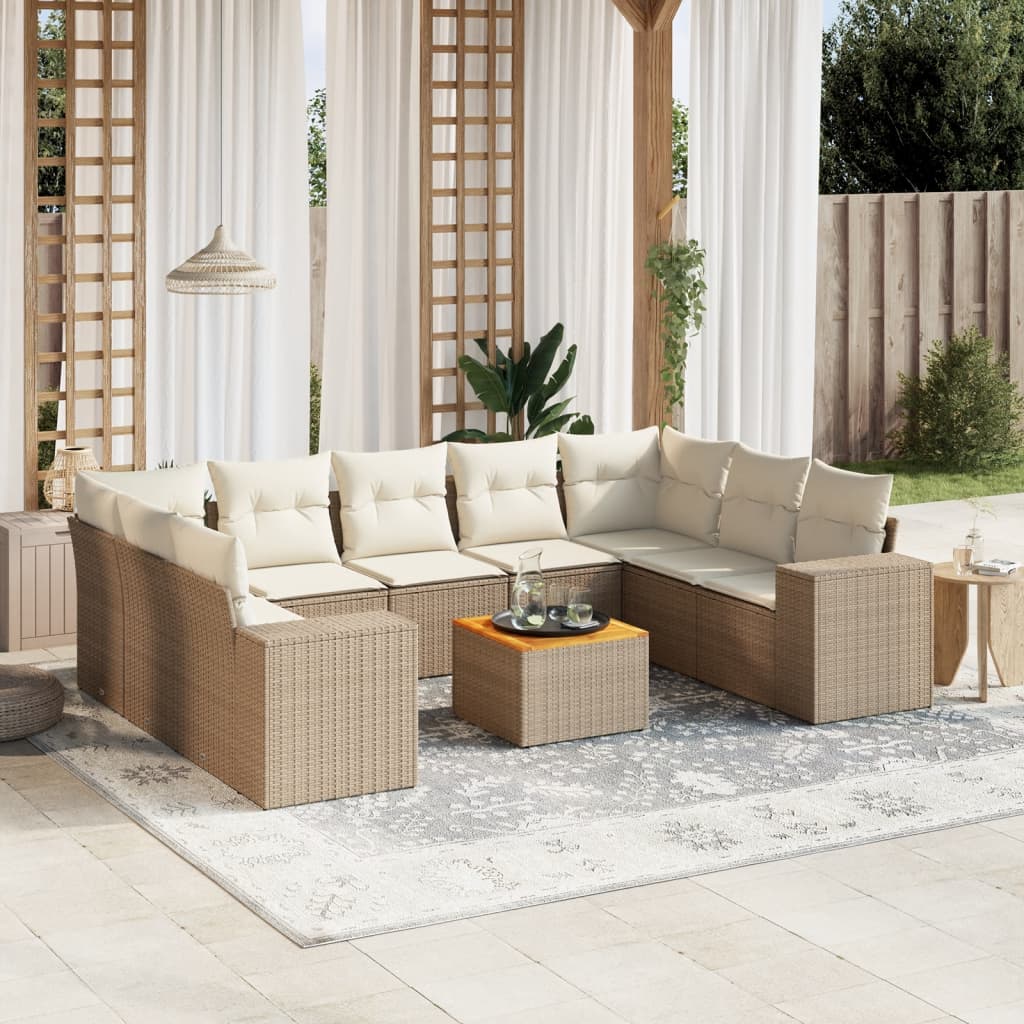 Set Divano Da Giardino 10 Pz Con Cuscini Beige In Polyrattan