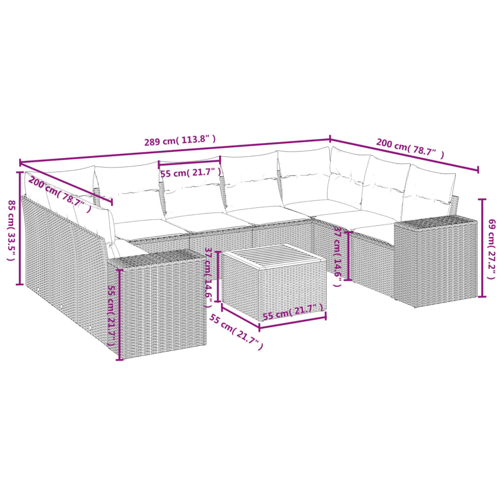 Set Divano Da Giardino 10 Pz Con Cuscini Grigio In Polyrattan - Image 3