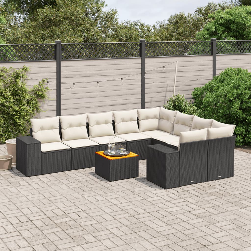 Set Divani Da Giardino 10pz Con Cuscini In Polyrattan Nero