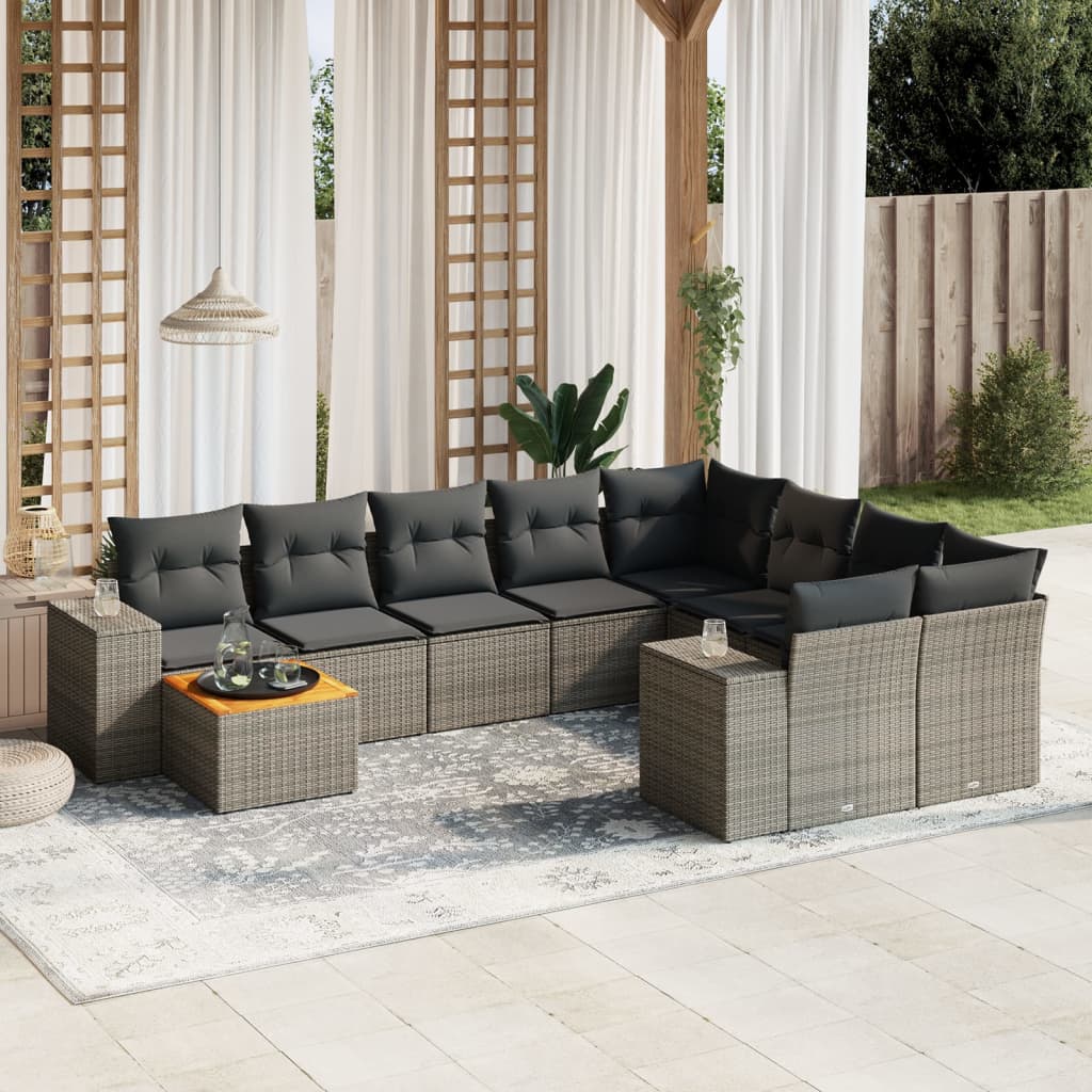 Set Divano Da Giardino 10 Pz Con Cuscini Grigio In Polyrattan