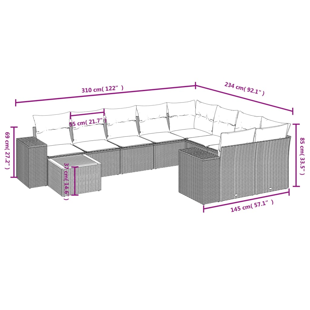 Set Divano Da Giardino 10 Pz Con Cuscini Grigio In Polyrattan - Image 3