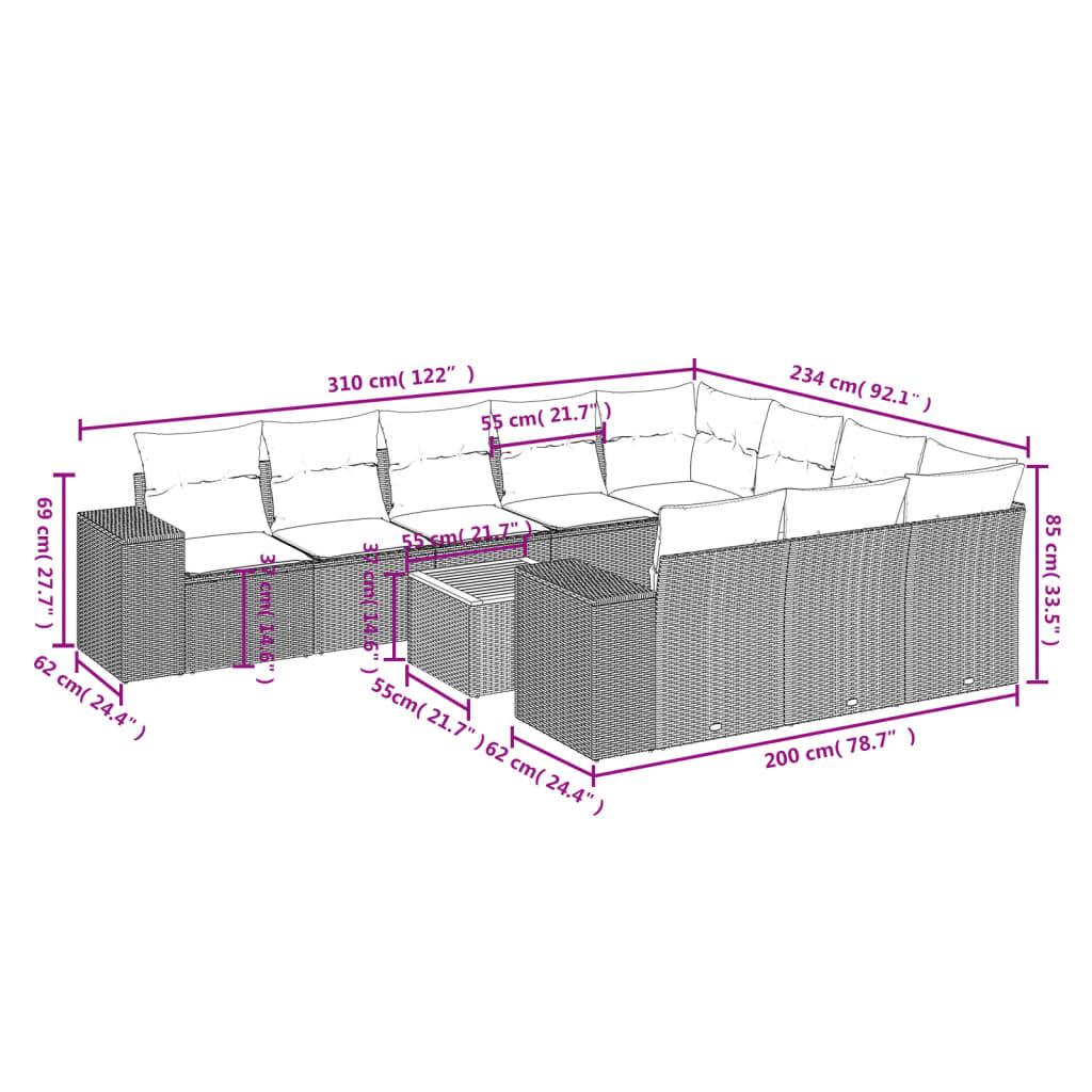 Set Divani Da Giardino 11 Pz Con Cuscini Beige In Polyrattan - Image 3